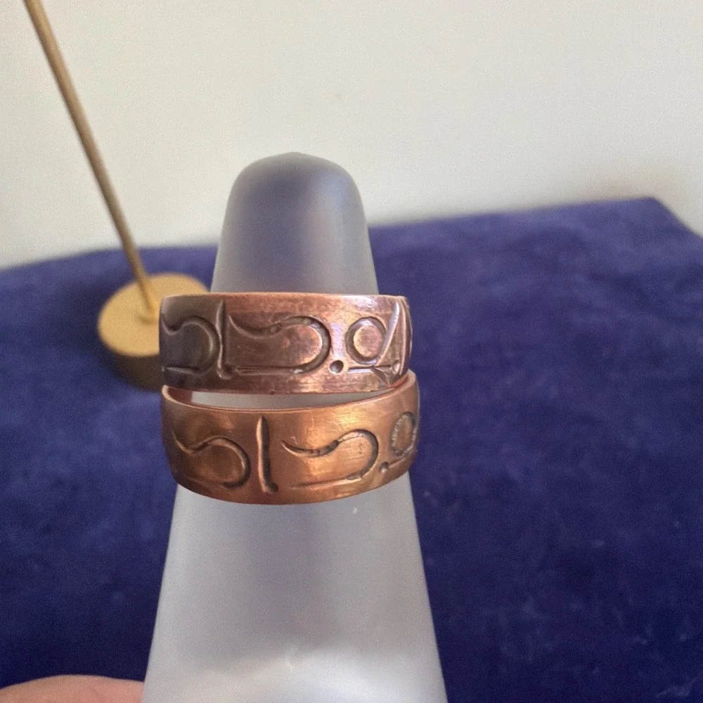 Vintage Tibetan Copper Artisan Ring Set 2 Adjustable Band Size 8 10.2g